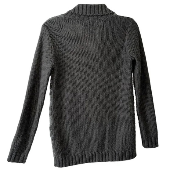 Rubbish | Gray Turquoise Wool Blend Shawl Collar Zip Up Crochet Sweater, Small - Picture 2 of 6